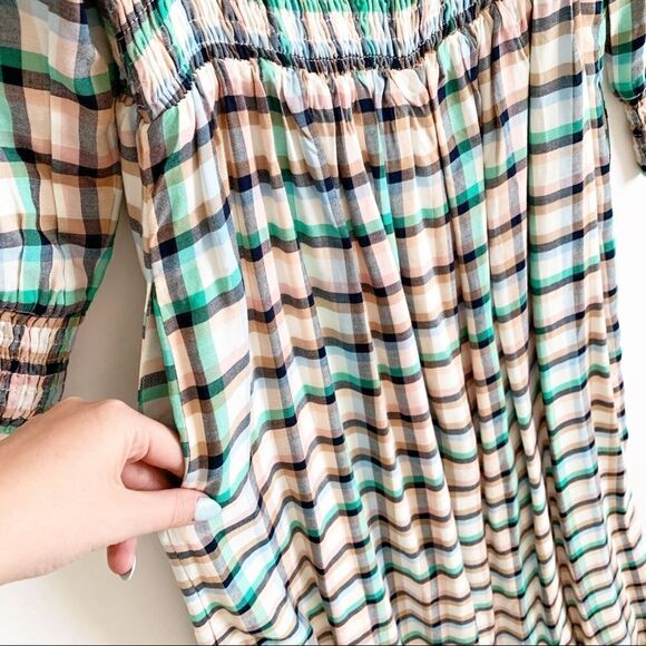 Anthropologie Maeve Cerie Smocked Midi Dress Gingham Plaid Multi Size S - Picture 6 of 11